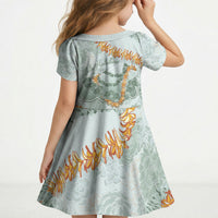 Hawaii Kaho'olawe Island Flowers Lei Kid Short Sleeve Dress Silver Hinahina Kū Kahakai LT7 - Polynesian Pride