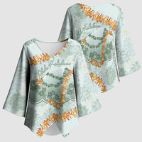 Hawaii Kaho'olawe Island Flowers Lei Kimono Sleeve Blouse Silver Hinahina Kū Kahakai