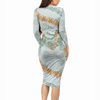 Hawaii Kaho'olawe Island Flowers Lei Long Sleeve Bodycon Dress Silver Hinahina Kū Kahakai LT7 - Polynesian Pride