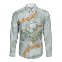 Hawaii Kaho'olawe Island Flowers Lei Long Sleeve Button Shirt Silver Hinahina Kū Kahakai LT7 Unisex Silver - Polynesian Pride