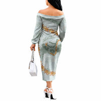 Hawaii Kaho'olawe Island Flowers Lei Off The Shoulder Long Sleeve Dress Silver Hinahina Kū Kahakai LT7 - Polynesian Pride