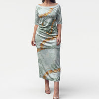 Hawaii Kaho'olawe Island Flowers Lei Puletasi Silver Hinahina Kū Kahakai LT7 Long Dress Silver - Polynesian Pride