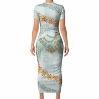 Hawaii Kaho'olawe Island Flowers Lei Short Sleeve Bodycon Dress Silver Hinahina Kū Kahakai