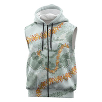 Hawaii Kaho'olawe Island Flowers Lei Sleeveless Zip Hoodie Silver Hinahina Kū Kahakai