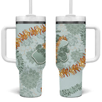 Hawaii Kaho'olawe Island Flowers Lei Tumbler With Handle Silver Hinahina Kū Kahakai
