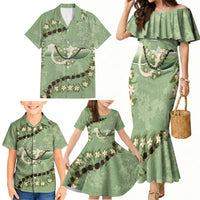 Hawaii Molokai Island Flowers Lei Family Matching Mermaid Dress and Hawaiian Shirt Kukui Nut Mossy Green LT7 - Polynesian Pride