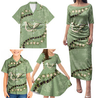 Hawaii Molokai Island Flowers Lei Family Matching Puletasi and Hawaiian Shirt Kukui Nut Mossy Green LT7 - Polynesian Pride