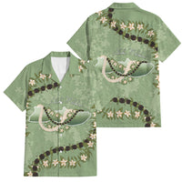 Hawaii Molokai Island Flowers Lei Family Matching Puletasi and Hawaiian Shirt Kukui Nut Mossy Green LT7 Dad's Shirt - Short Sleeve Moss Green - Polynesian Pride