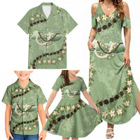 Hawaii Molokai Island Flowers Lei Family Matching Summer Maxi Dress and Hawaiian Shirt Kukui Nut Mossy Green LT7 - Polynesian Pride