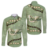 Hawaii Molokai Island Flowers Lei Family Matching Summer Maxi Dress and Hawaiian Shirt Kukui Nut Mossy Green LT7 Dad's Shirt - Long Sleeve Moss Green - Polynesian Pride