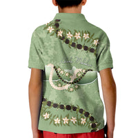 Hawaii Molokai Island Flowers Lei Kid Polo Shirt Kukui Nut Mossy Green