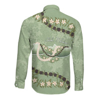 Hawaii Molokai Island Flowers Lei Long Sleeve Button Shirt Kukui Nut Mossy Green LT7 - Polynesian Pride