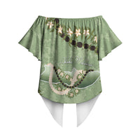 Hawaii Molokai Island Flowers Lei Off Shoulder Wrap Waist Top Kukui Nut Mossy Green LT7 - Polynesian Pride