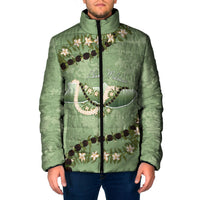 Hawaii Molokai Island Flowers Lei Padded Jacket Kukui Nut Mossy Green