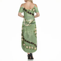 Hawaii Molokai Island Flowers Lei Summer Maxi Dress Kukui Nut Mossy Green LT7 - Polynesian Pride