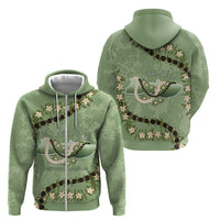 Hawaii Molokai Island Flowers Lei Zip Hoodie Kukui Nut Mossy Green
