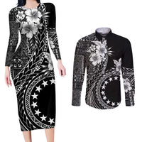 Kia Orana Cook Islands Couples Matching Long Sleeve Bodycon Dress and Long Sleeve Button Shirt Tiare and Stars LT7 Black - Polynesian Pride