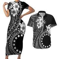 Kia Orana Cook Islands Couples Matching Short Sleeve Bodycon Dress and Hawaiian Shirt Tiare and Stars LT7