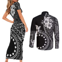 Kia Orana Cook Islands Couples Matching Short Sleeve Bodycon Dress and Long Sleeve Button Shirt Tiare and Stars