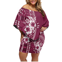 Kia Orana Cook Islands Family Matching Off Shoulder Short Dress and Hawaiian Shirt Tiare and Stars - Maroon