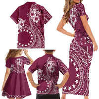 Kia Orana Cook Islands Family Matching Short Sleeve Bodycon Dress and Hawaiian Shirt Tiare and Stars - Maroon