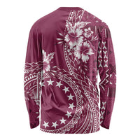 Kia Orana Cook Islands Long Sleeve Shirt Tiare and Stars - Maroon