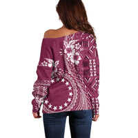Kia Orana Cook Islands Off Shoulder Sweater Tiare and Stars - Maroon