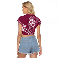 Kia Orana Cook Islands Raglan Cropped T Shirt Tiare and Stars - Maroon