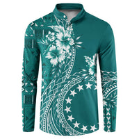 Kia Orana Cook Islands Button Sweatshirt Tiare and Stars - Teal