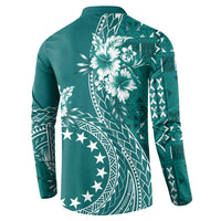Kia Orana Cook Islands Button Sweatshirt Tiare and Stars - Teal