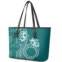 Kia Orana Cook Islands Leather Tote Bag Tiare and Stars - Teal