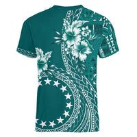 Kia Orana Cook Islands Women V-Neck T-Shirt Tiare and Stars - Teal