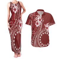 Kia Orana Cook Islands Couples Matching Tank Maxi Dress and Hawaiian Shirt Tiare and Stars - Scarlet LT7 Red - Polynesian Pride