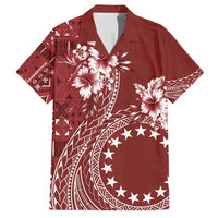 Kia Orana Cook Islands Family Matching Long Sleeve Bodycon Dress and Hawaiian Shirt Tiare and Stars - Scarlet LT7 Dad's Shirt - Short Sleeve Red - Polynesian Pride