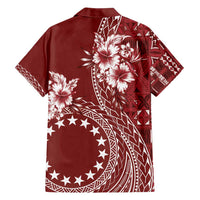 Kia Orana Cook Islands Family Matching Long Sleeve Bodycon Dress and Hawaiian Shirt Tiare and Stars - Scarlet LT7 - Polynesian Pride