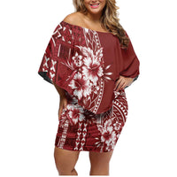 Kia Orana Cook Islands Family Matching Off Shoulder Short Dress and Hawaiian Shirt Tiare and Stars - Scarlet LT7 Mom's Dress Red - Polynesian Pride