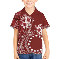 Kia Orana Cook Islands Family Matching Off Shoulder Short Dress and Hawaiian Shirt Tiare and Stars - Scarlet LT7 Son's Shirt Red - Polynesian Pride
