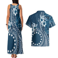 Kia Orana Cook Islands Couples Matching Tank Maxi Dress and Hawaiian Shirt Tiare and Stars - Navy Blue