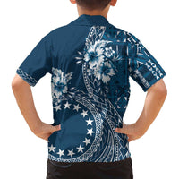 Kia Orana Cook Islands Family Matching Off Shoulder Short Dress and Hawaiian Shirt Tiare and Stars - Navy Blue
