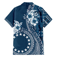 Kia Orana Cook Islands Family Matching Off Shoulder Short Dress and Hawaiian Shirt Tiare and Stars - Navy Blue