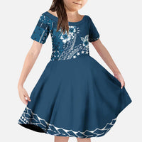 Kia Orana Cook Islands Family Matching Puletasi and Hawaiian Shirt Tiare and Stars - Navy Blue LT7 Daughter's Dress Navy Blue - Polynesian Pride