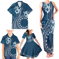 Kia Orana Cook Islands Family Matching Tank Maxi Dress and Hawaiian Shirt Tiare and Stars - Navy Blue
