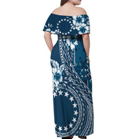 Kia Orana Cook Islands Off Shoulder Maxi Dress Tiare and Stars - Navy Blue