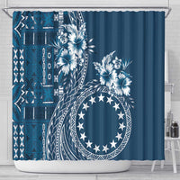 Kia Orana Cook Islands Shower Curtain Tiare and Stars - Navy Blue