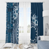 Kia Orana Cook Islands Window Curtain Tiare and Stars - Navy Blue