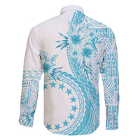 Kia Orana Cook Islands Family Matching Long Sleeve Bodycon Dress and Hawaiian Shirt Tiare and Stars - Turquoise LT7 - Polynesian Pride