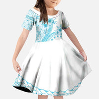 Kia Orana Cook Islands Family Matching Mermaid Dress and Hawaiian Shirt Tiare and Stars - Turquoise LT7 Daughter's Dress Turquoise - Polynesian Pride