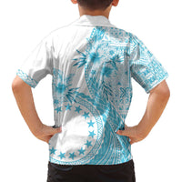 Kia Orana Cook Islands Family Matching Off The Shoulder Long Sleeve Dress and Hawaiian Shirt Tiare and Stars - Turquoise LT7 - Polynesian Pride