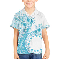 Kia Orana Cook Islands Family Matching Off Shoulder Short Dress and Hawaiian Shirt Tiare and Stars - Turquoise LT7 Son's Shirt Turquoise - Polynesian Pride