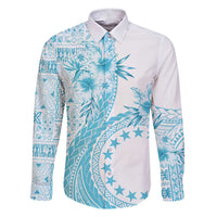 Kia Orana Cook Islands Family Matching Short Sleeve Bodycon Dress and Hawaiian Shirt Tiare and Stars - Turquoise LT7 Dad's Shirt - Long Sleeve Turquoise - Polynesian Pride